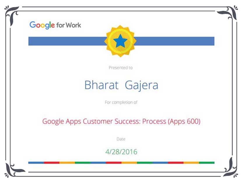 Google Apps Customer Success Certificate